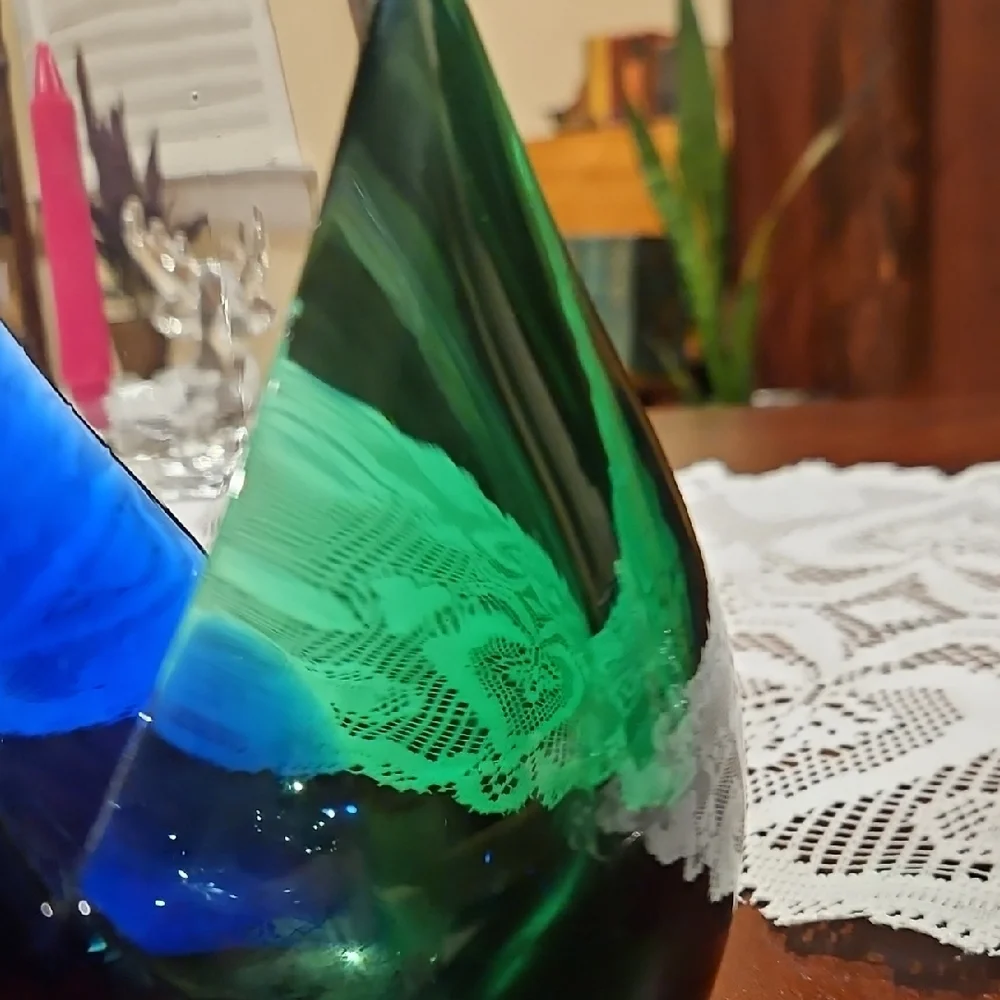 Hand Blown Glass Sommerso Mid Century Modern Tulip Teardrop Vase Polished Base